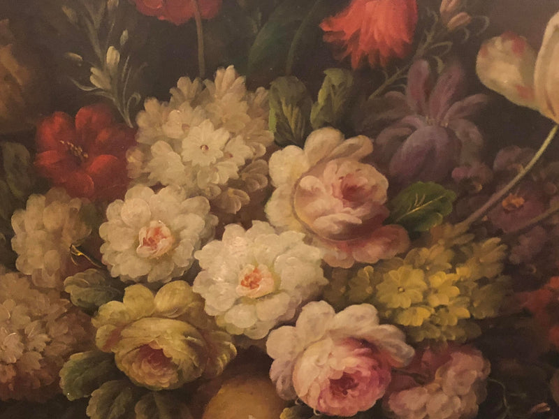 1980s Oil on Canvas Flower Vase Still Life Painting