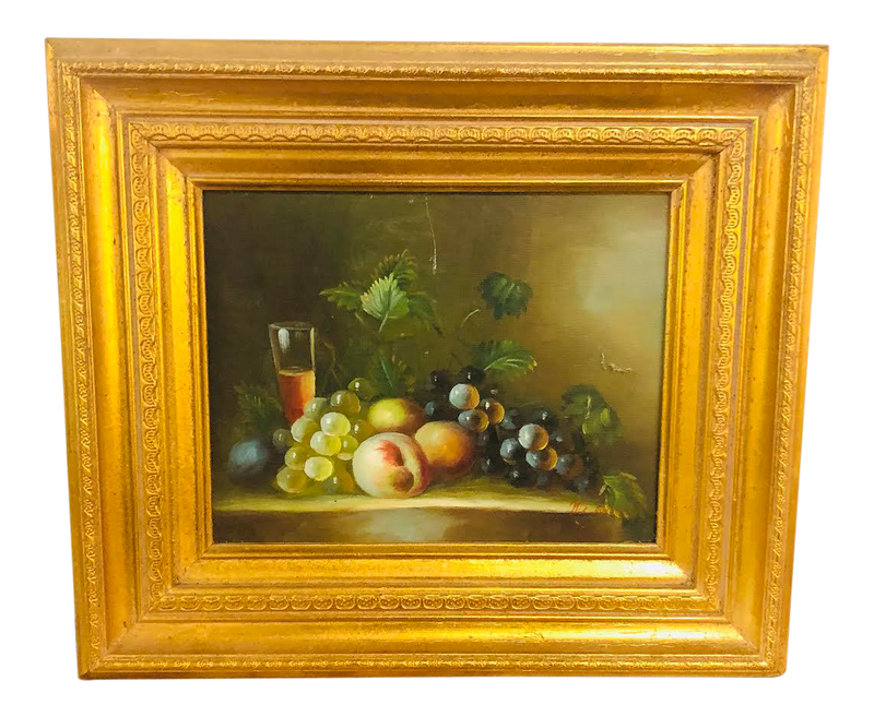 1980s Oil on Canvas Still Life with Fruit Framed Painting