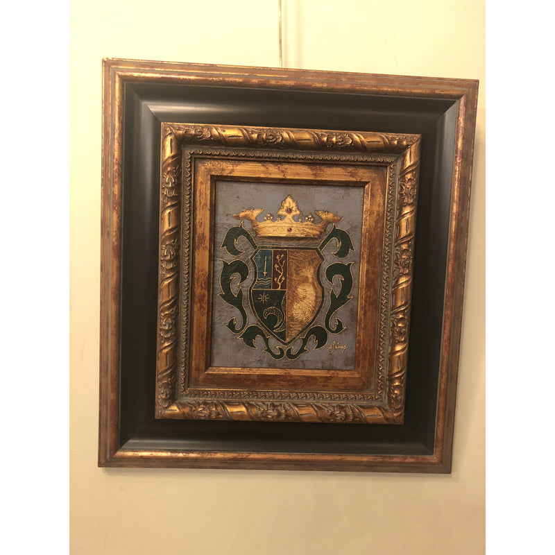 1980s Shield and Crown Oil on Canvas Painting