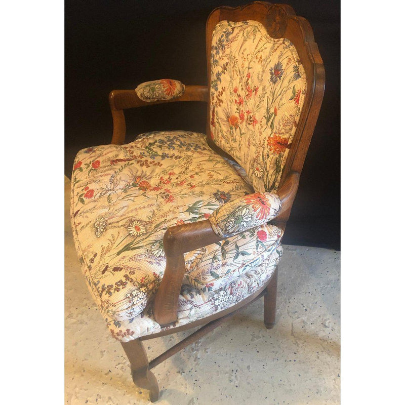 1980s Vintage Country French Boudoir Fauteuil Louis XV Chairs- A Pair