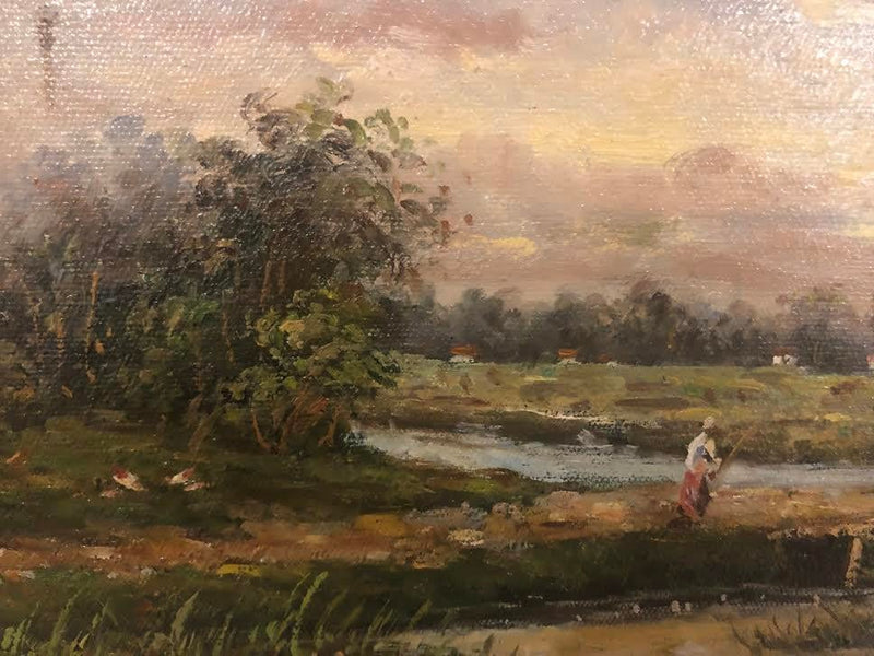 1990s Oil on Canvas Signed Landscape Painting