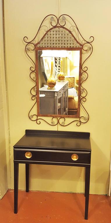 Ebonized Vanity or Desk With Single Drawer Hollywood Regency Style