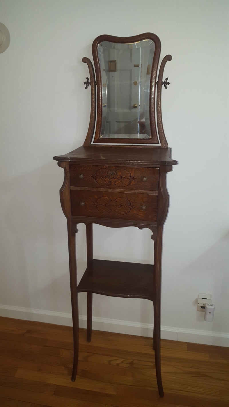 19th Century Oak Dressing  or Shaving Stand with Two Drawers