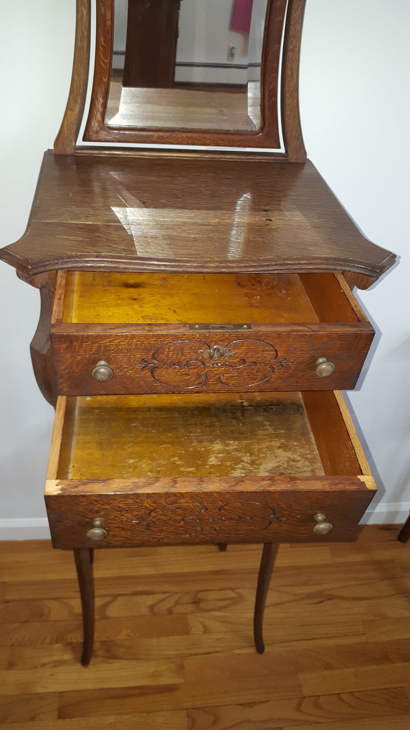 19th Century Oak Dressing  or Shaving Stand with Two Drawers