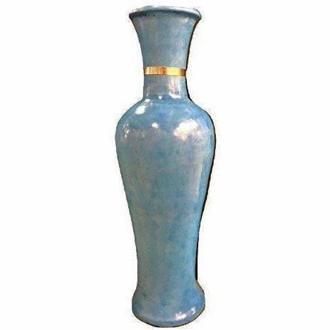 Vintage Turquoise Vase with Upper Gold Trim