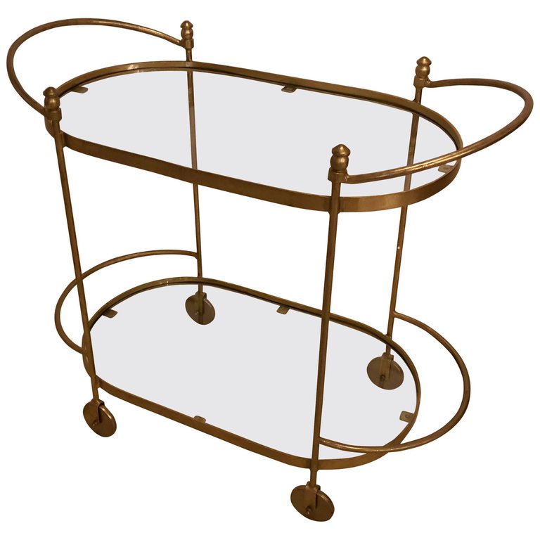 Fine Iron Bar Serving or Tea Cart or Trolley with Glass Shelves