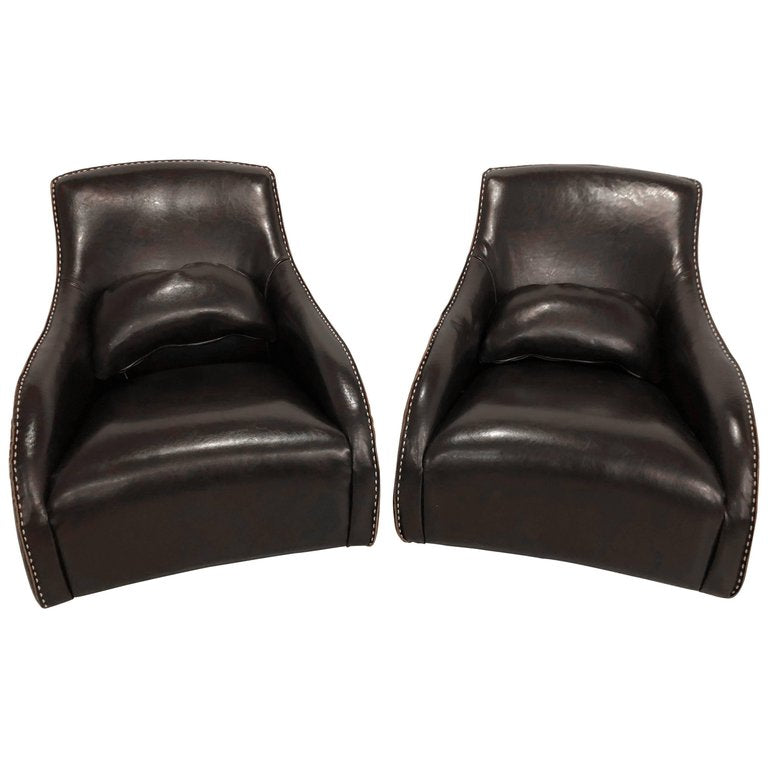 Pair of Fine Leather Rocking Chairs in the Mid-Century Modern Style
