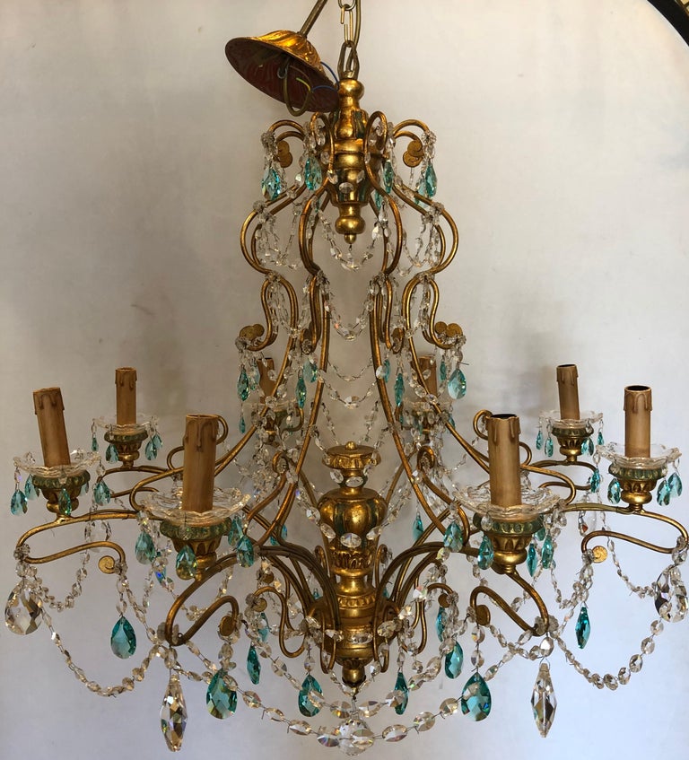 Neoclassical Handcrafted Italian Gilt Metal and Crystal Chandelier