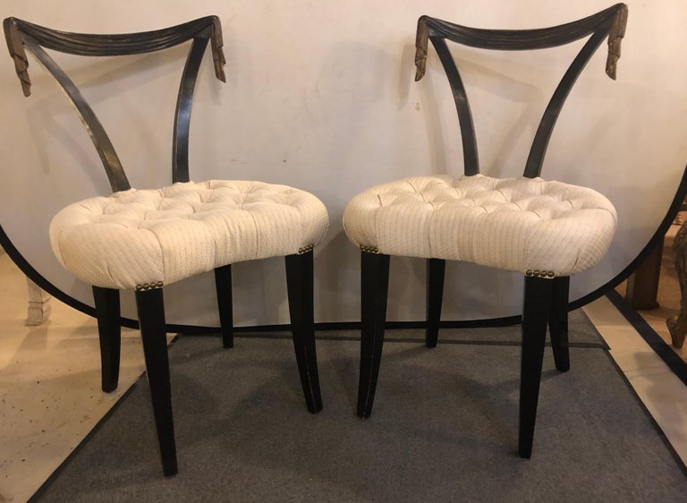 Pair of Ebonized Hollywood Regency Dorothy Draper Attributed Side Chairs