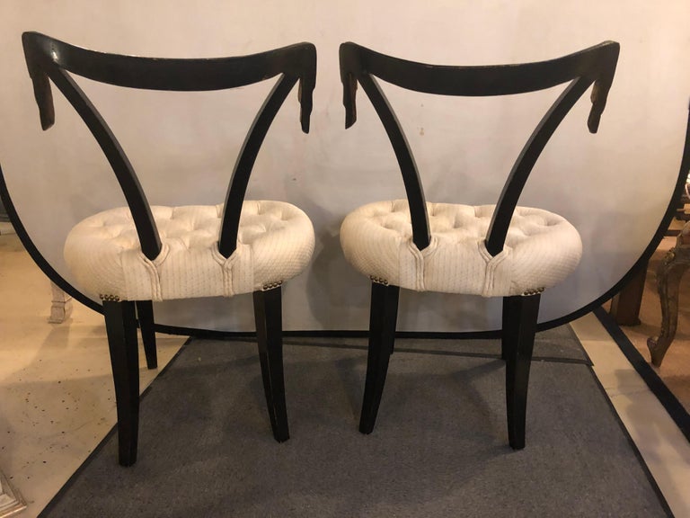 Pair of Ebonized Hollywood Regency Dorothy Draper Attributed Side Chairs