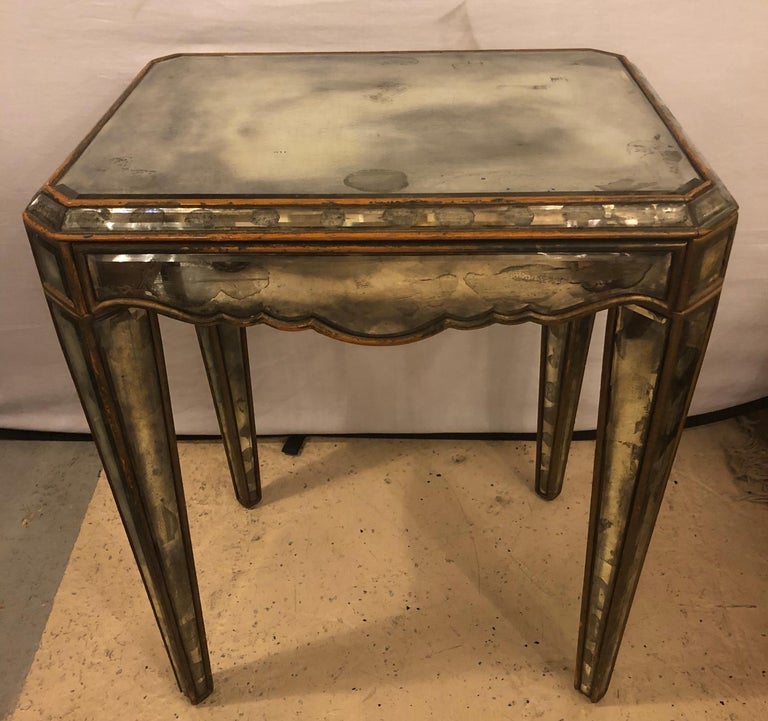 Antiqued Mirrored Hollywood Regency Lamp or End Table