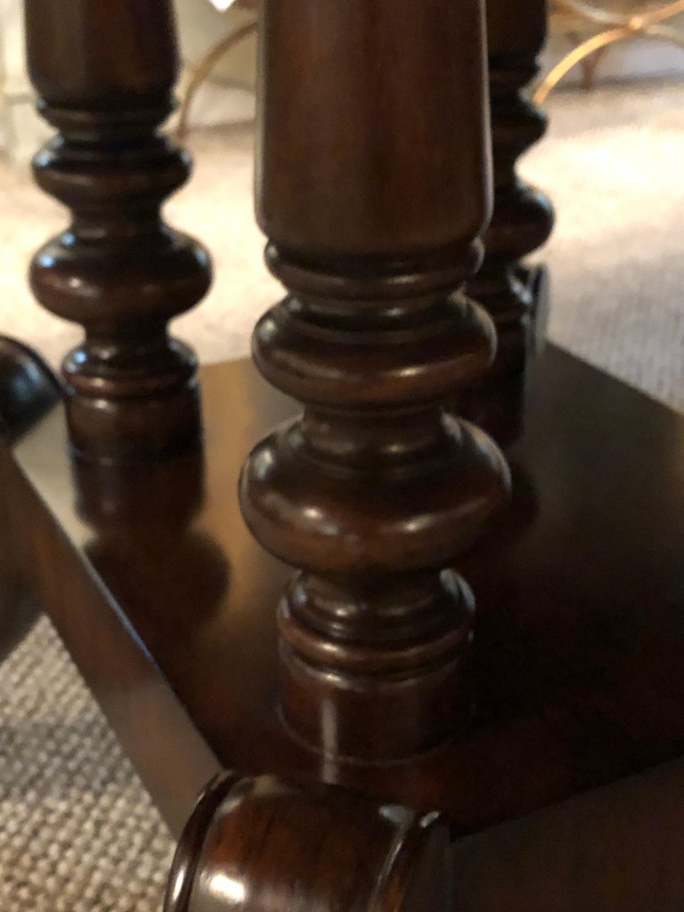 Crotch Mahogany Satinwood Banded Double Pedestal Quad Leg Dining Table
