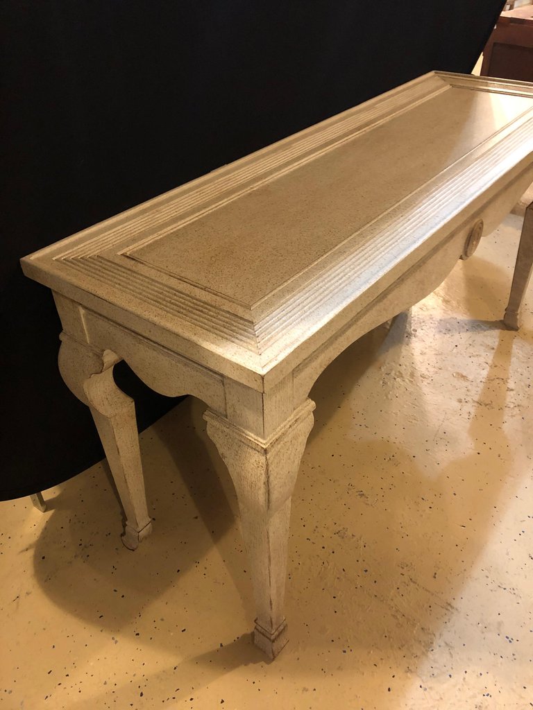 Pair of Custom Quality Hollywood Regency Style Center Console Tables Distressed