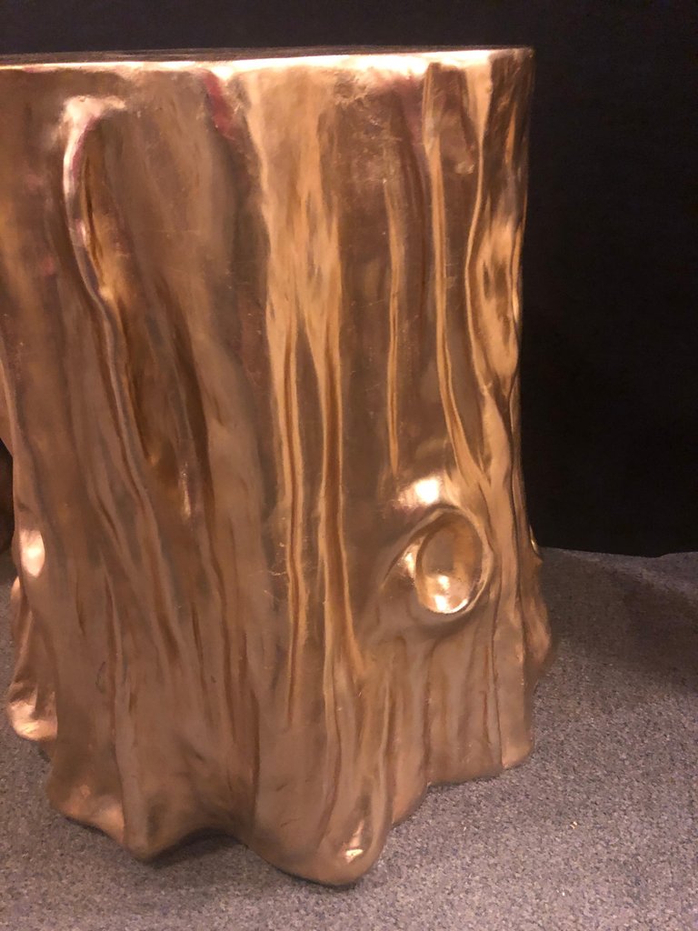 Pair of Gold Nature-Inspired Tree Trunk End Tables or Stools
