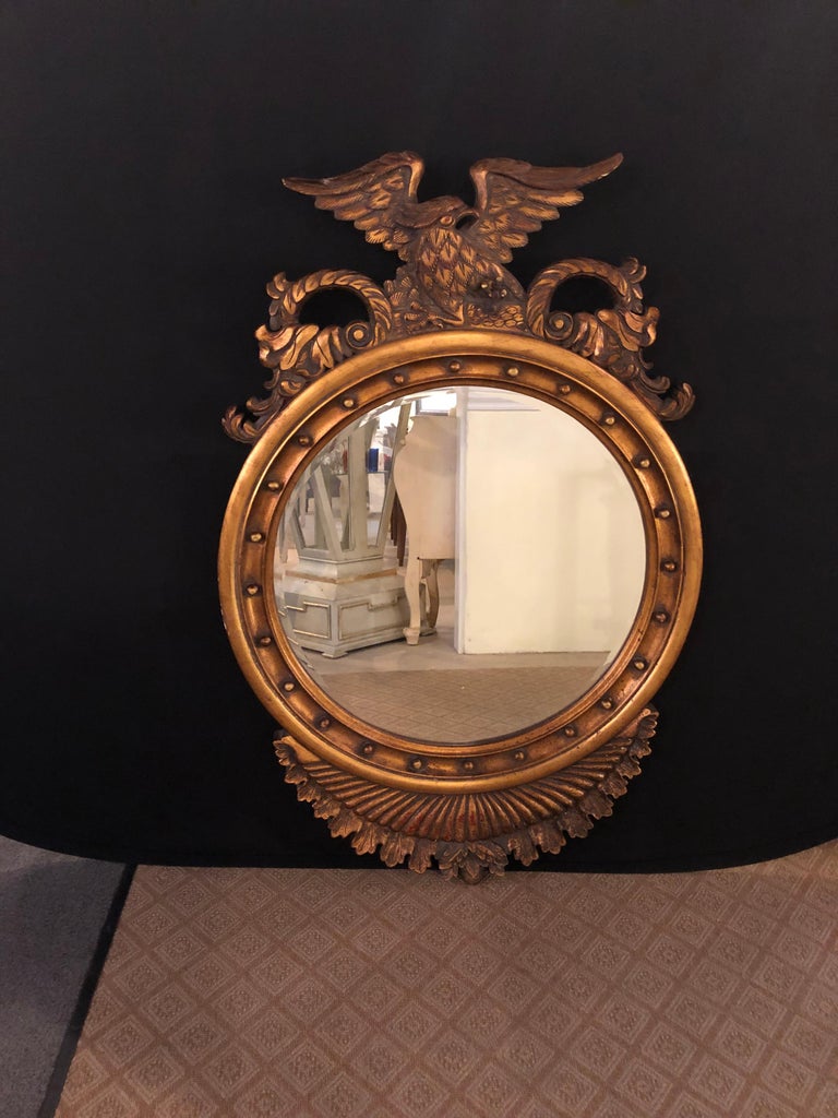 Federal Style Eagle Crested Circular Wall or Console Mirror