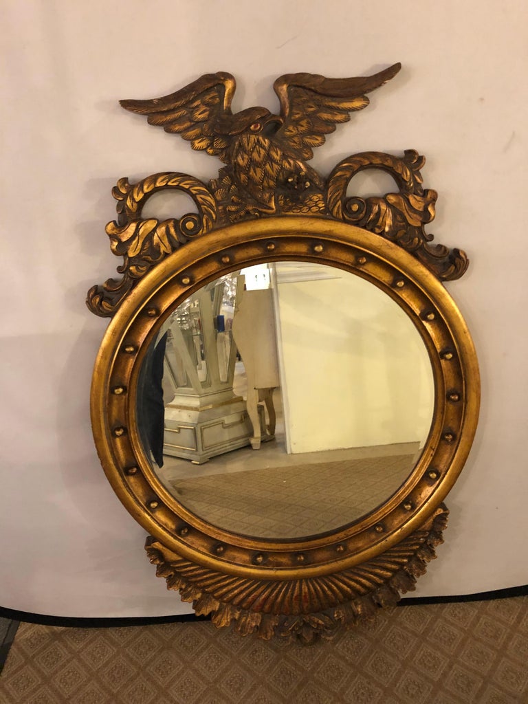 Federal Style Eagle Crested Circular Wall or Console Mirror
