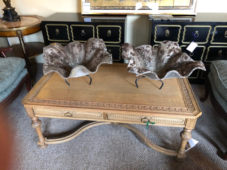 Pair of Large Willy Guhl Vintage Shell Form or Handkerchief Planters on Stands