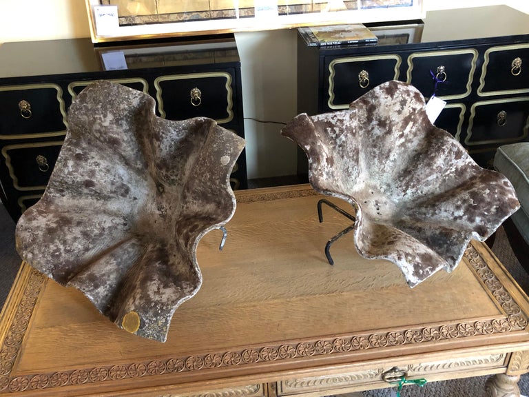 Pair of Large Willy Guhl Vintage Shell Form or Handkerchief Planters on Stands
