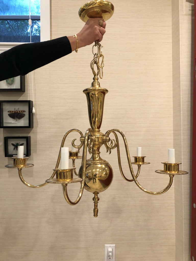 Georgian Style Brass Chandelier with Five Arms