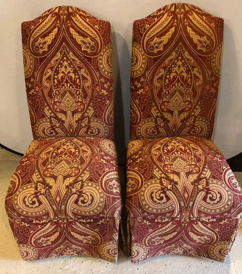 Drexel Heritage Side Chair in Burgundy & a Fine Upholstery, a Pair