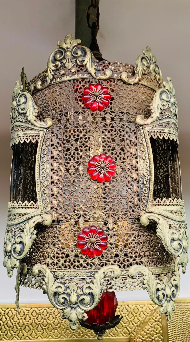 1970s Oriental Style Gilt Metal Lantern or Pendant