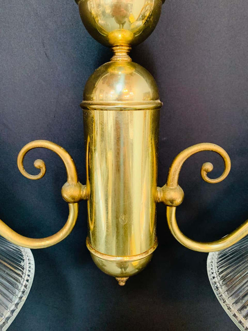 Georgian Brass Two Flared Glass Shades Pendant or Chandelier