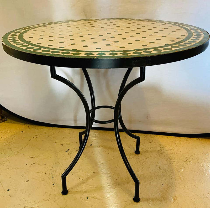 Moroccan Mosaic Bistro or Garden Table in Green and Off-White