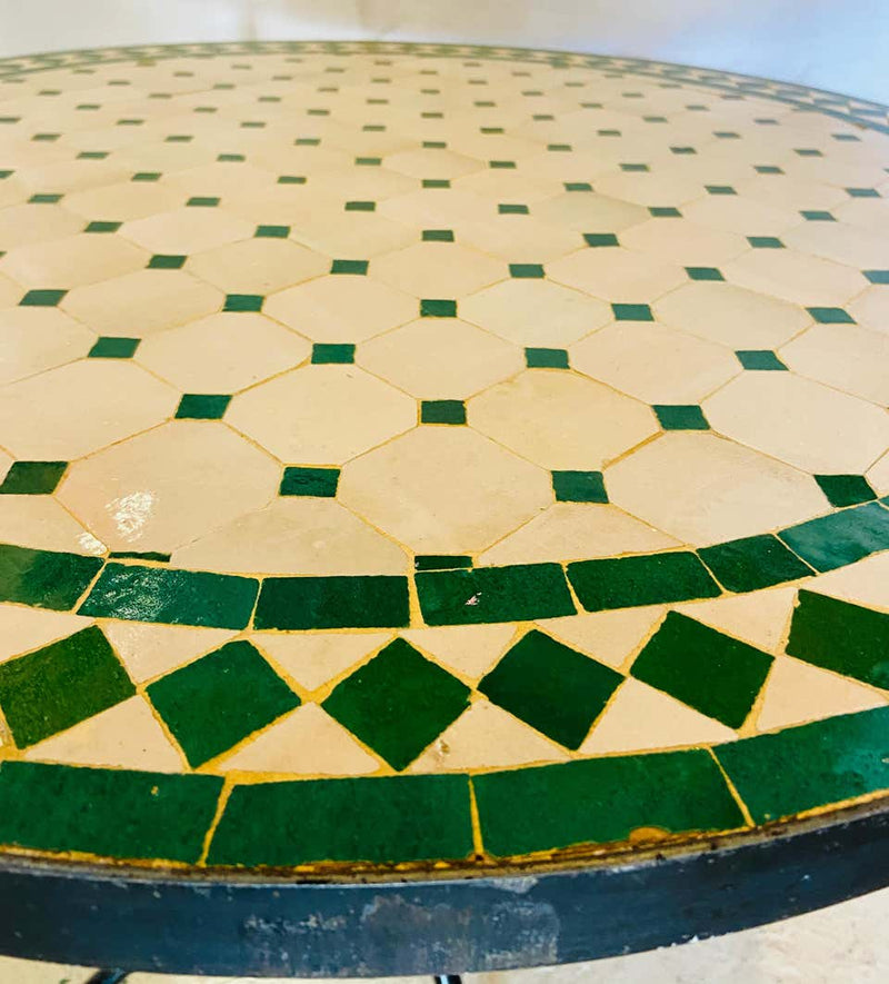 Moroccan Mosaic Bistro or Garden Table in Green and Off-White