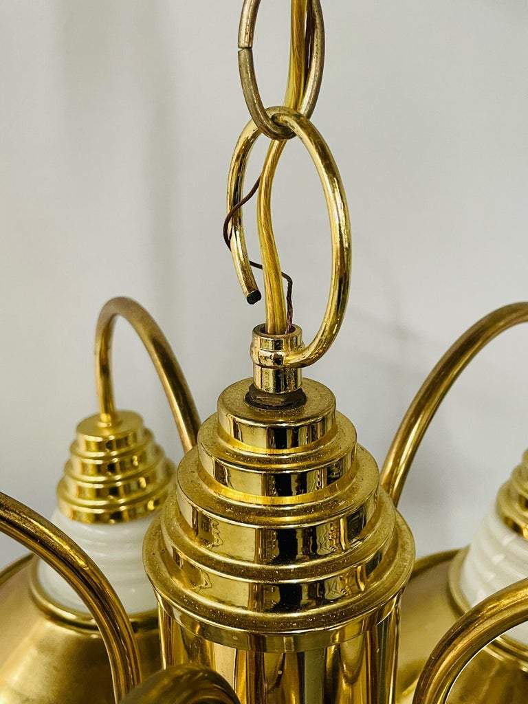 Art Deco Style Brass Torch Style 5 Arms Chandelier or Pendant