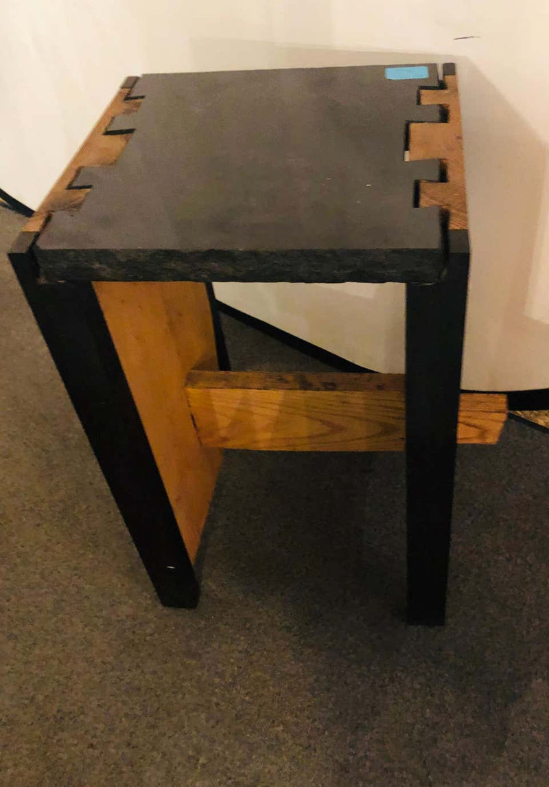 Modern Black Granite Top and Wood End or Side Table