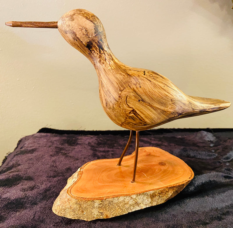 Pair of Hand Carved Wood Birds on a Wooden Base