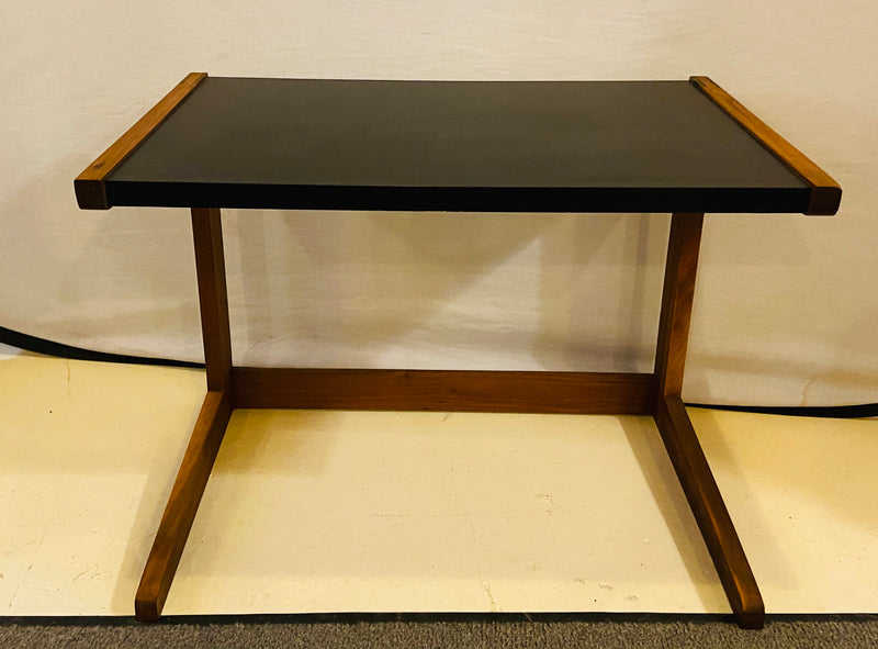 Mid Century Modern Set of Walnut Vinyl Nesting Side Tables By Jens Risom, 1960's