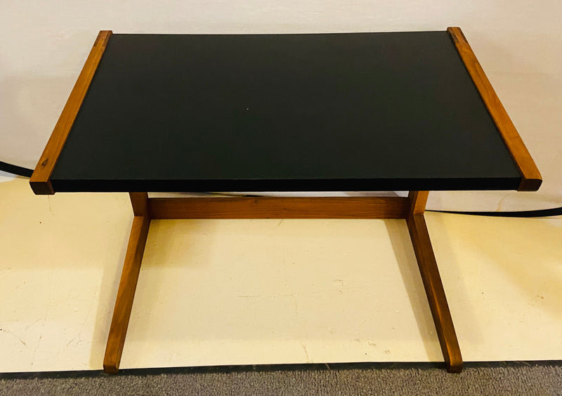 Mid Century Modern Set of Walnut Vinyl Nesting Side Tables By Jens Risom, 1960's