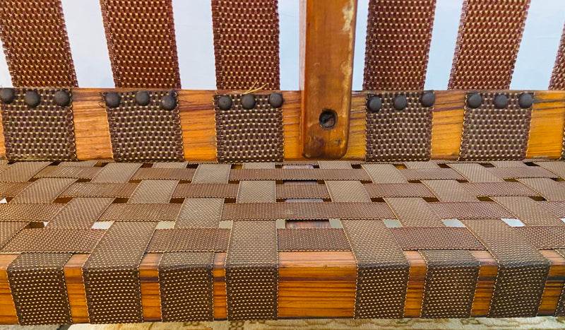 Mid-Century Modern Weaved Strap and Canvas Bench in the manner of Jens Risom