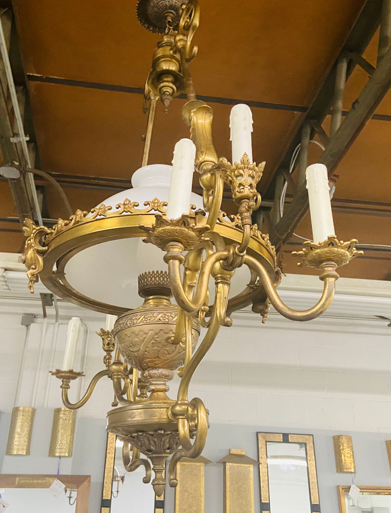 French Victorian Bronze Gas Light Chandelier