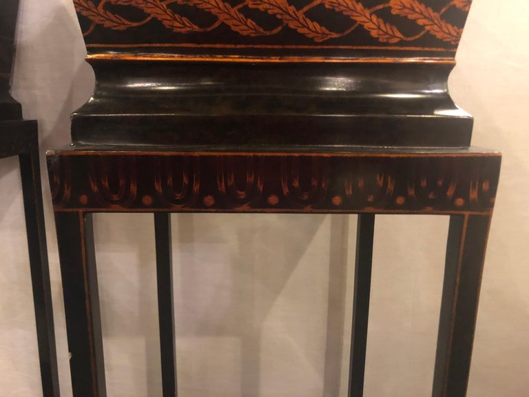 Pair of Georgian Style Tole Jardinières or Planters on Shelved Pedestals