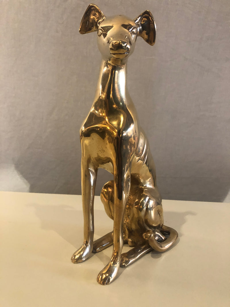 A Rare Antique Handcrafted Gold Brass Whippet Greyhound small Statue C 1920