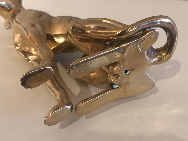 A Rare Antique Handcrafted Gold Brass Whippet Greyhound small Statue C 1920