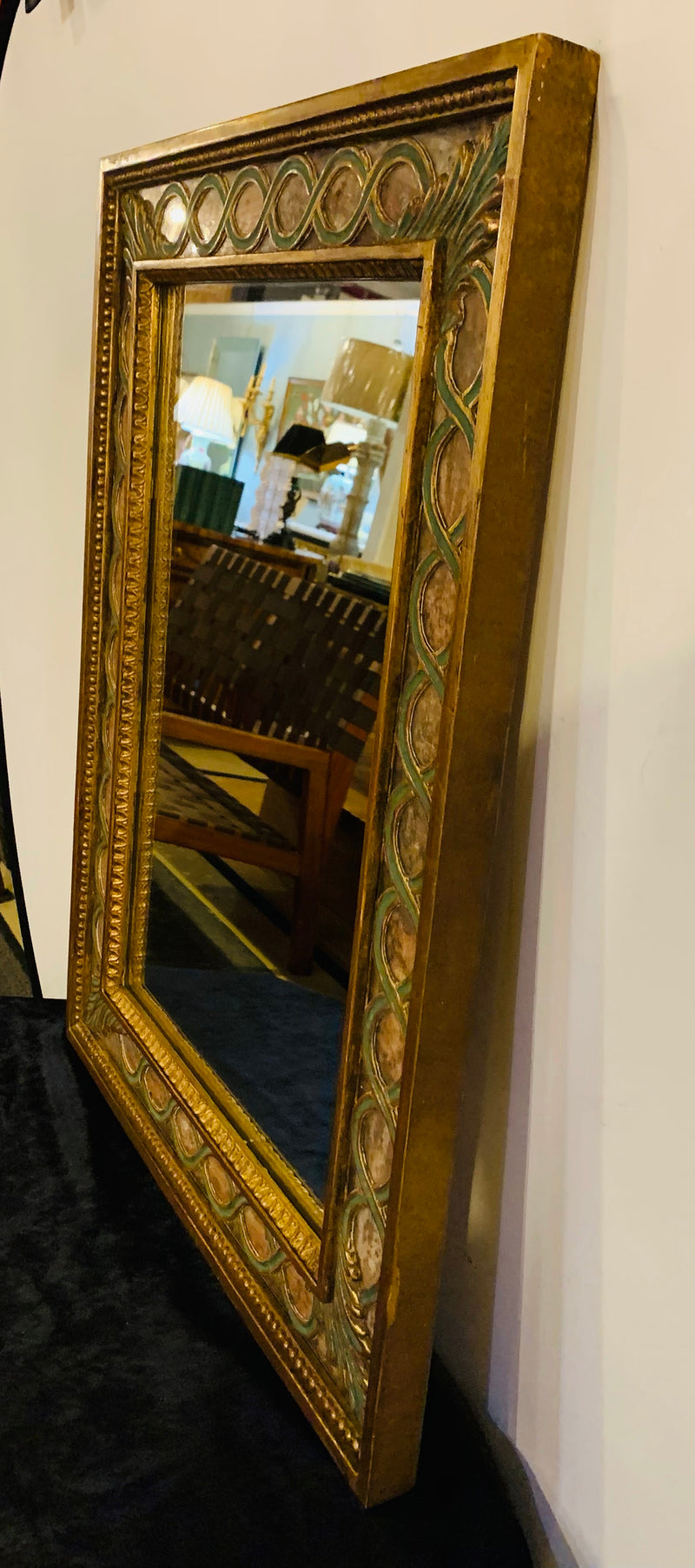 Antiqued Mirror, Gilt Wood & Handpainted Framed Wall/Vanity or Console Mirror