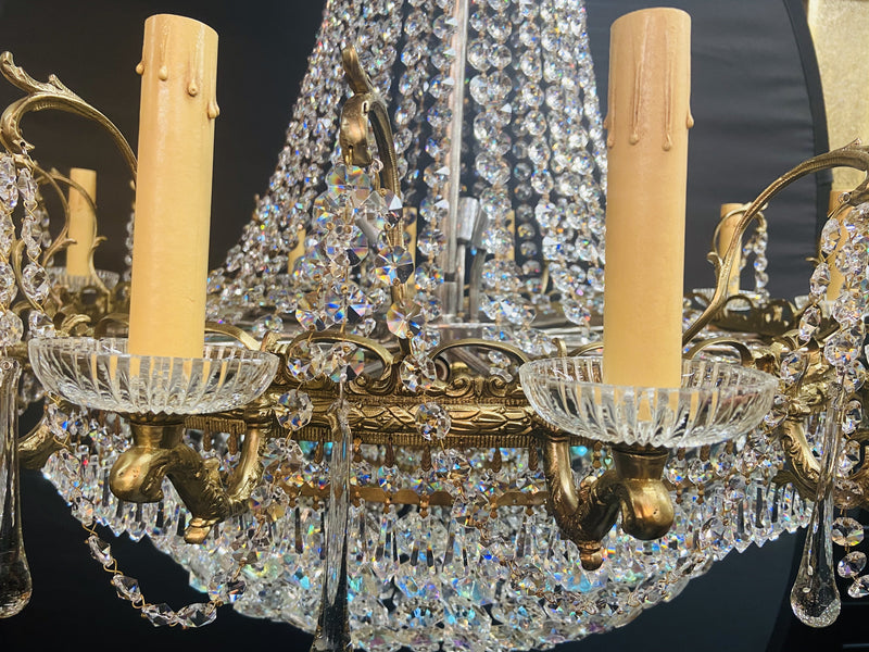 Rare Large Louis XVI Empire Style Bronze and Crystal Chandelier