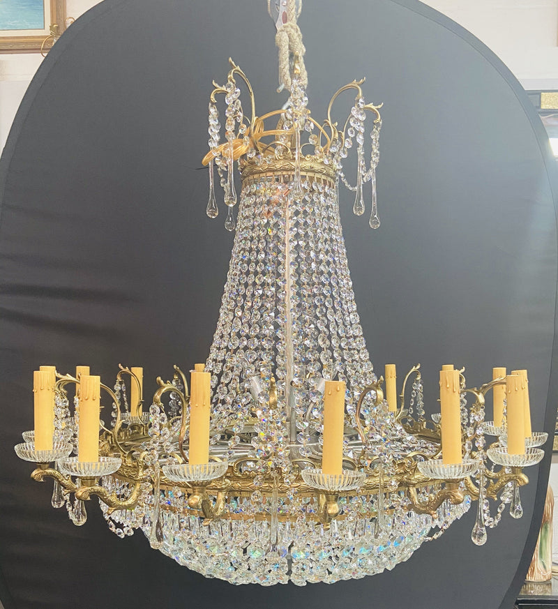 Rare Large Louis XVI Empire Style Bronze and Crystal Chandelier