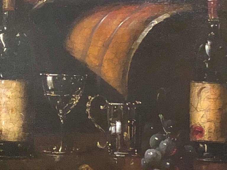 Oil on Canvas Still Life of Wine with Glasses Signed Luzanquis
