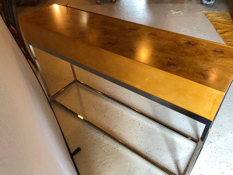 Console Table with Nice Burl Grain Two Drawers on a Chrome Base