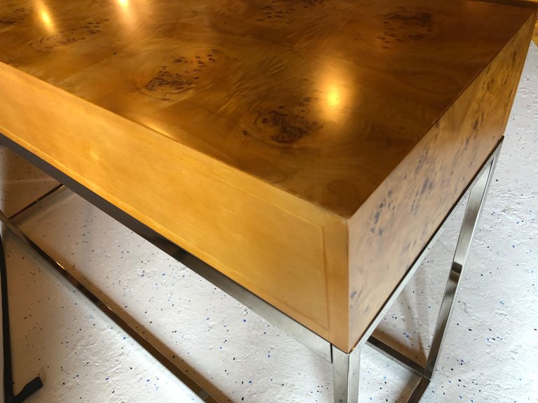 Console Table with Nice Burl Grain Two Drawers on a Chrome Base