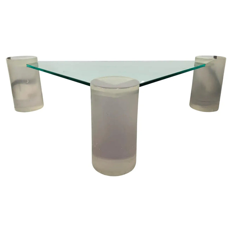 Triangle Lucite and Glass Coffee Table In the Manner of Karl Springer