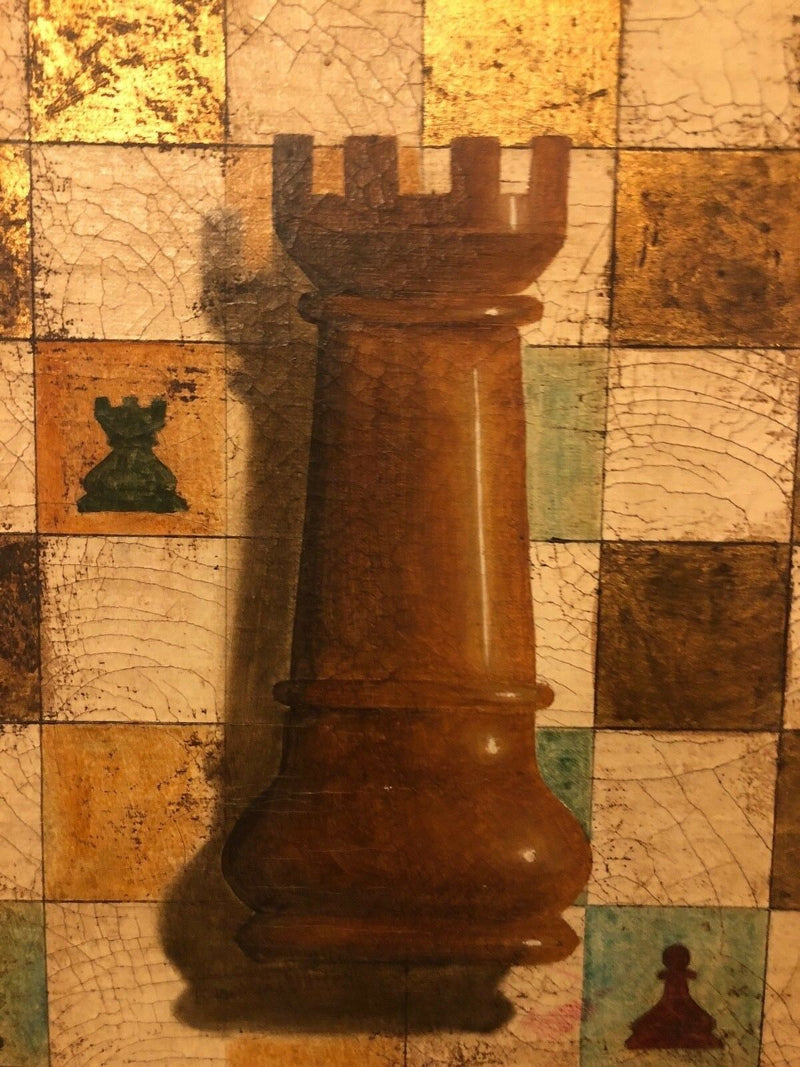 Oil on Canvas Rook/Chess Board Painting - Framed