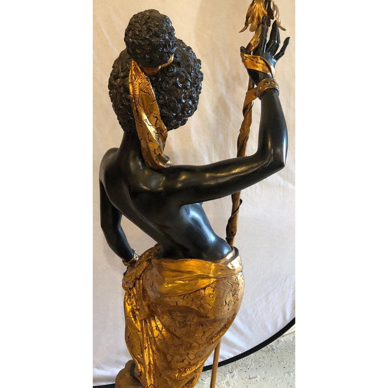 Tall Life Size Nude Nubian Blackamoor Figure Mounted Floor Lamp
