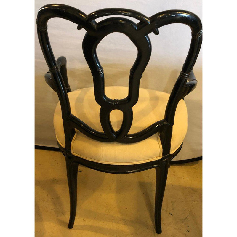 Vintage Mid Century Hollywood Regency Style Lacquer Bamboo Form Armchairs- A Pair